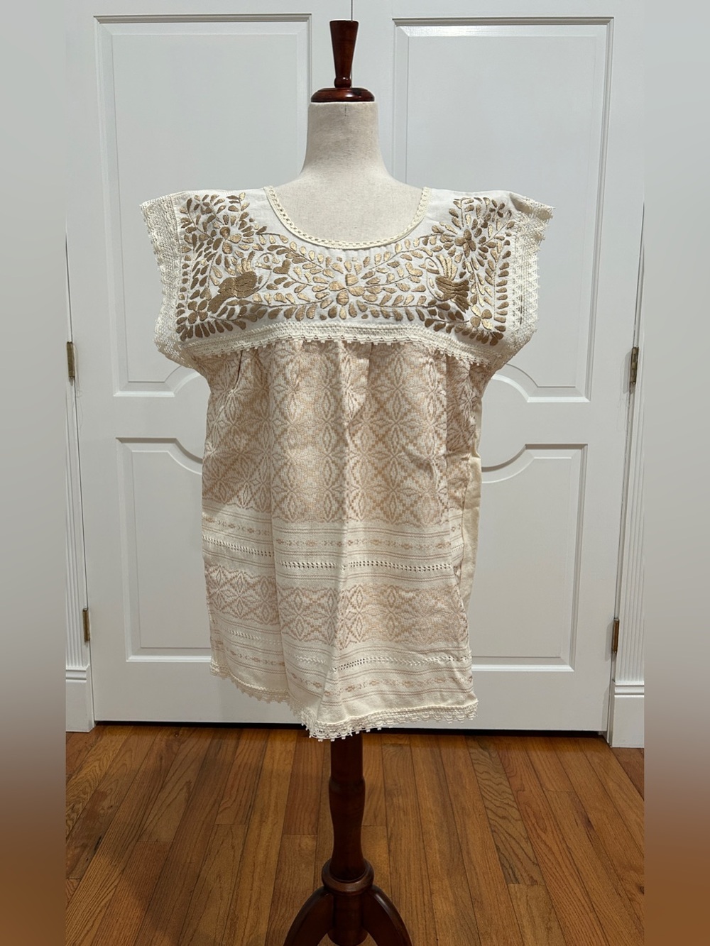 Paloma Embroidered Mexican Blouse with Hand Loom fabric and silk embroidered.